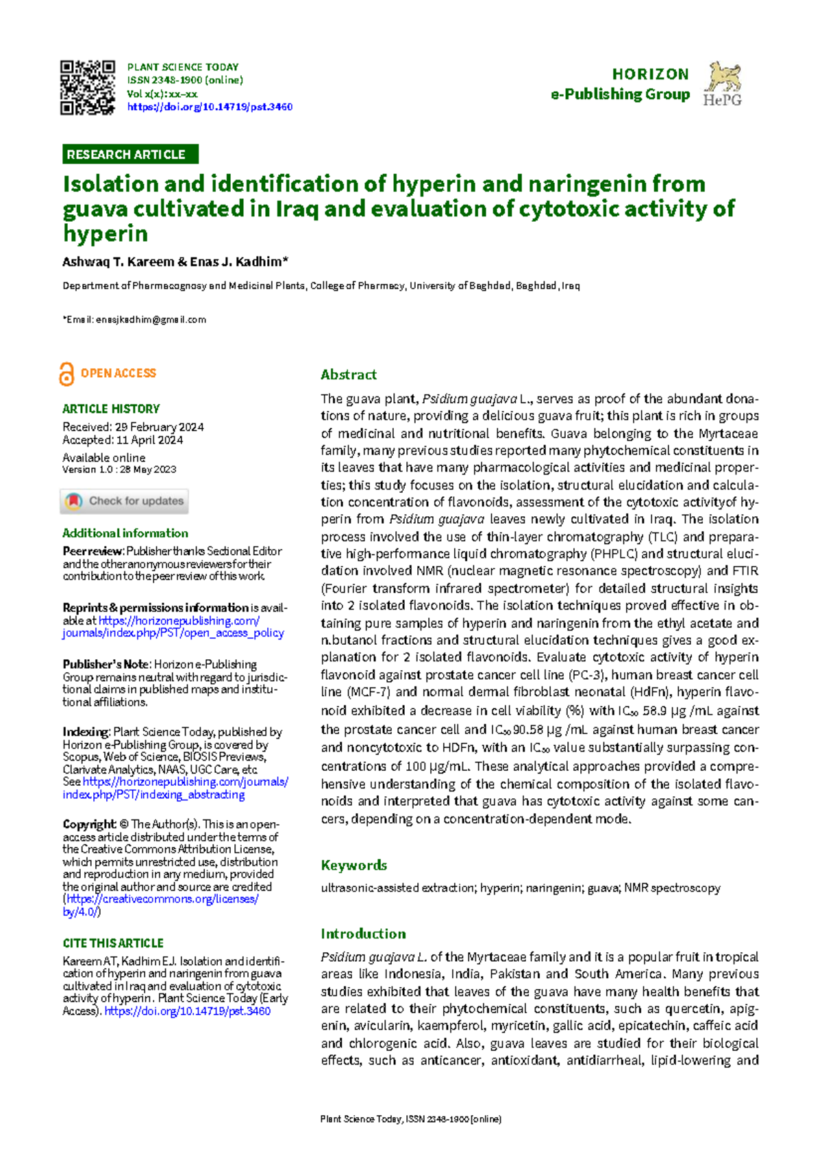Isolation and Cytotoxic Evaluation of Hyperin and Naringenin from Guava ...