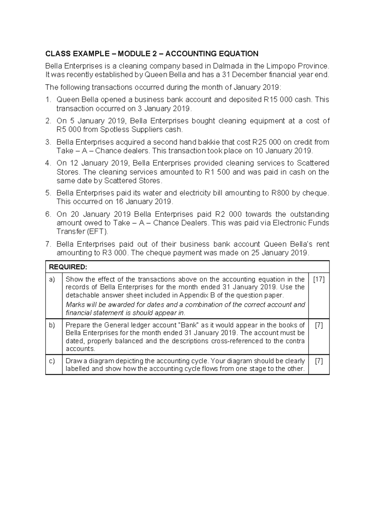 Module 2 - Accounting Equation Example for Bella Enterprises - Studocu