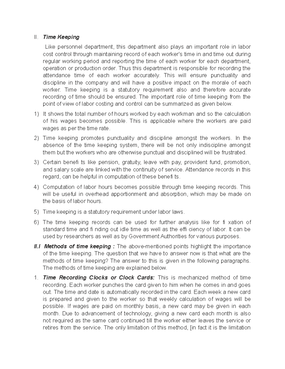 Time Keeping - II. Time Keeping Like personnel department, this ...