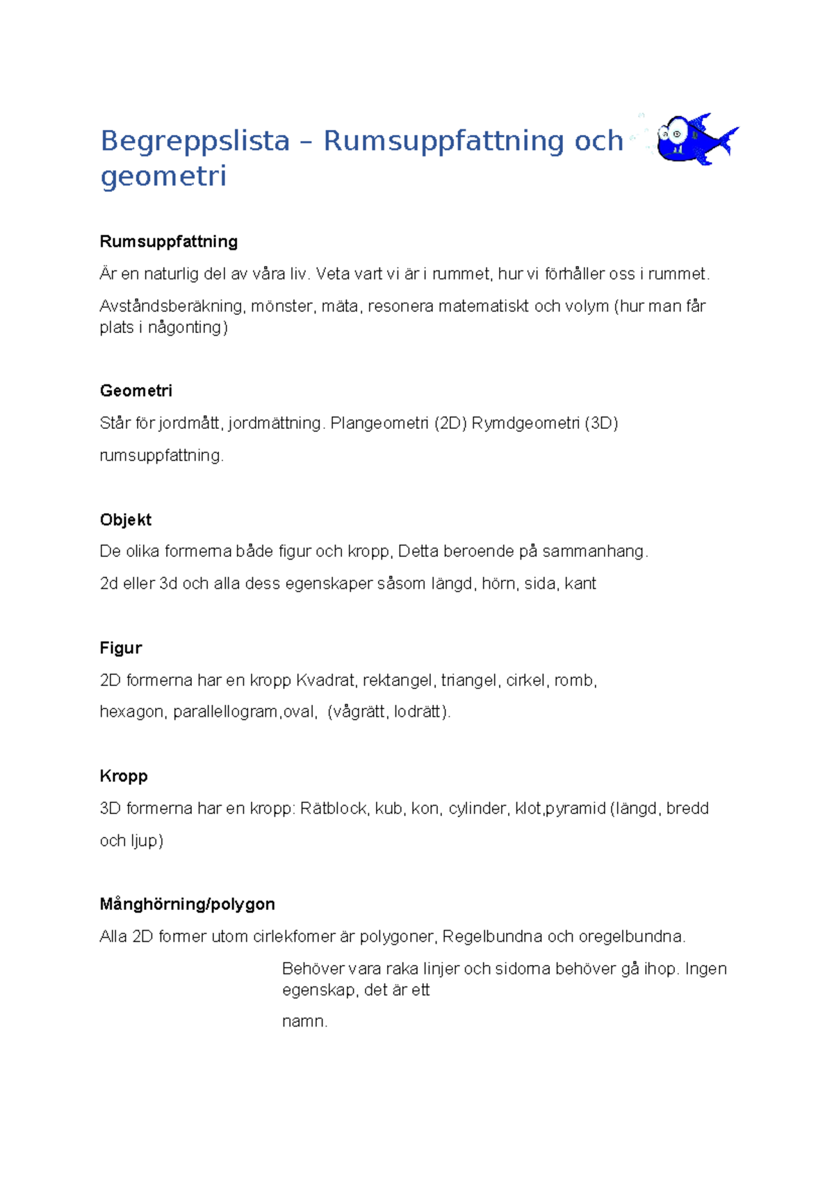 Begreppslista 3 Rumsuppfattning Och Geometri 2025 Begreppslista 