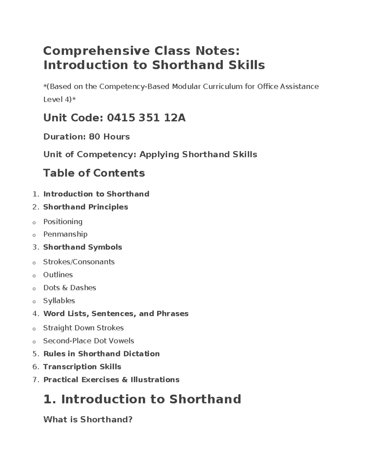 Shorthand Skills Notes: Modular Curriculum 0415 351 12A - Studocu