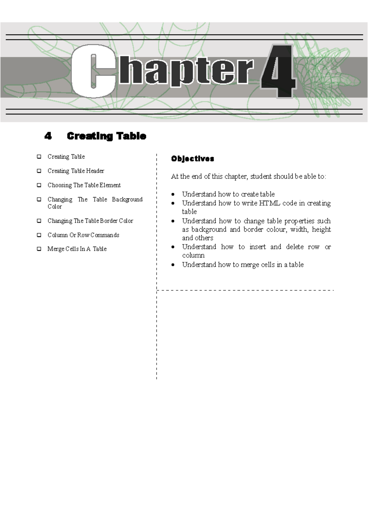 04 DMA413 Chapter 04: Creating and Managing Tables in HTML - Studocu