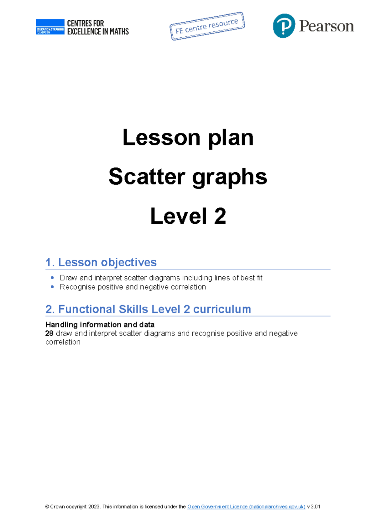 FS2 L3 Scatter-graphs lesson-plan final - Lesson plan Scatter graphs ...