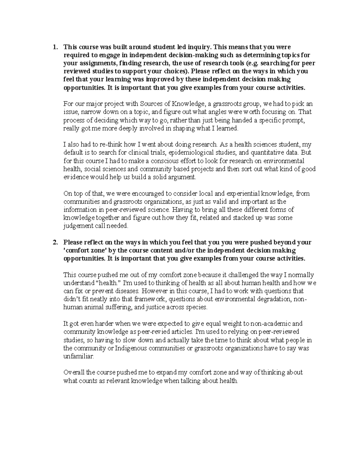Cumulative Reflection on Independent Learning in GLPH487 - Studocu