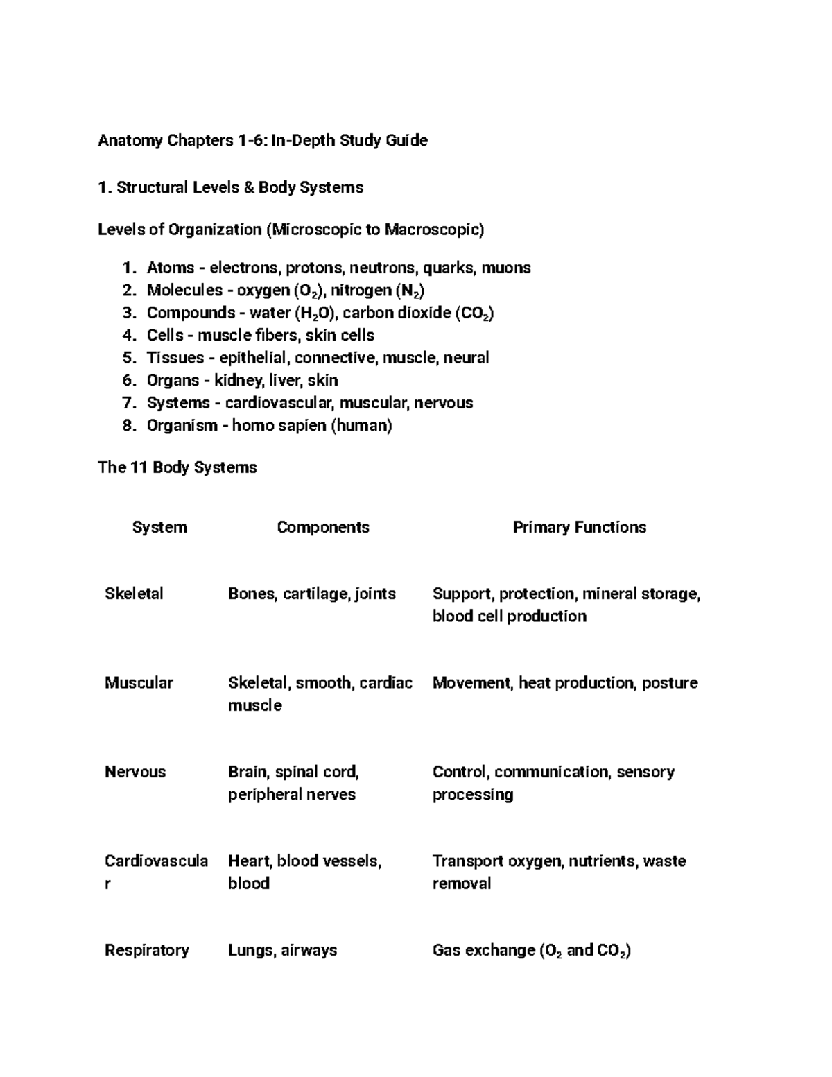 Anatomy Final Exam Study Guide 1-6: Body Systems & Tissue Types - Studocu
