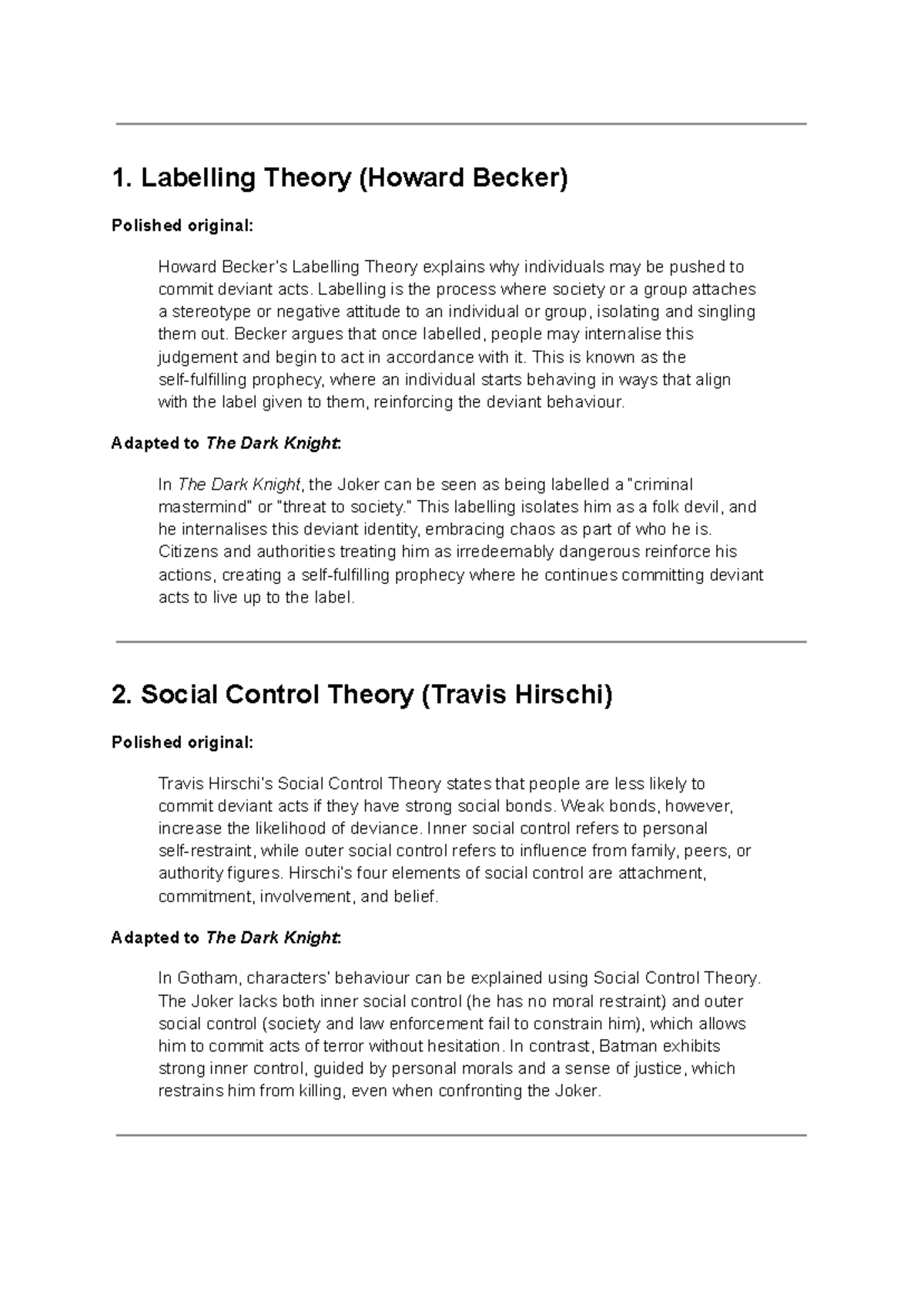SOCIO 101: Notes on Deviance and Moral Panic in The Dark Knight - Studocu