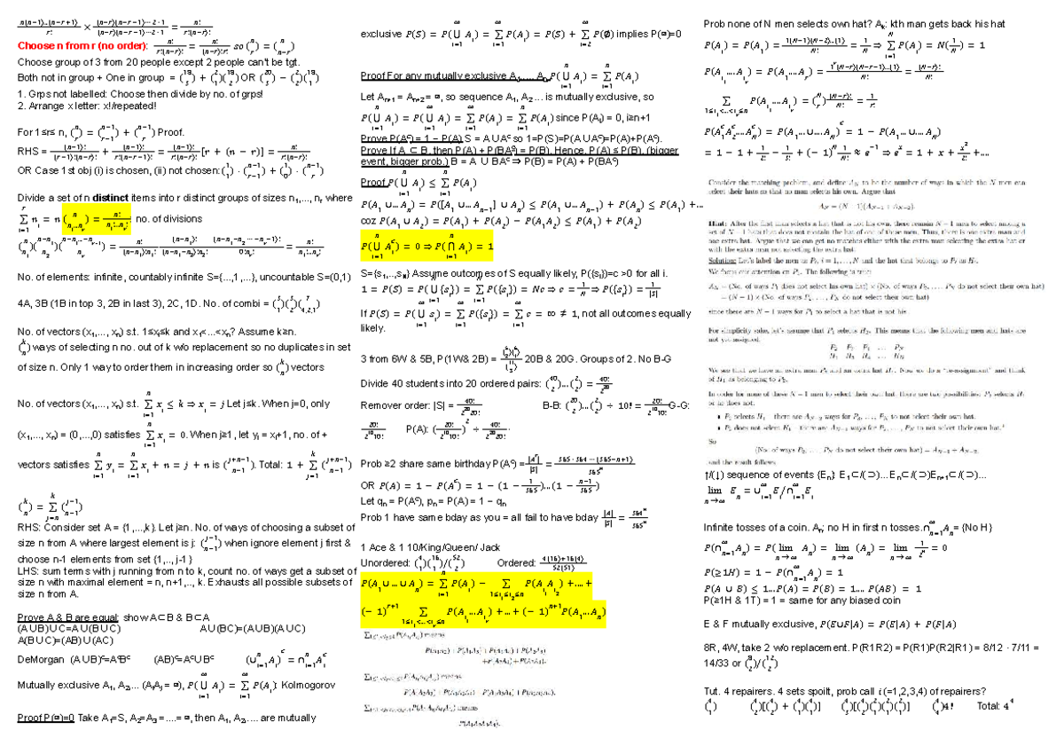 ST2131 - Summary of Lecture and Tutorial on Probability Concepts - Studocu