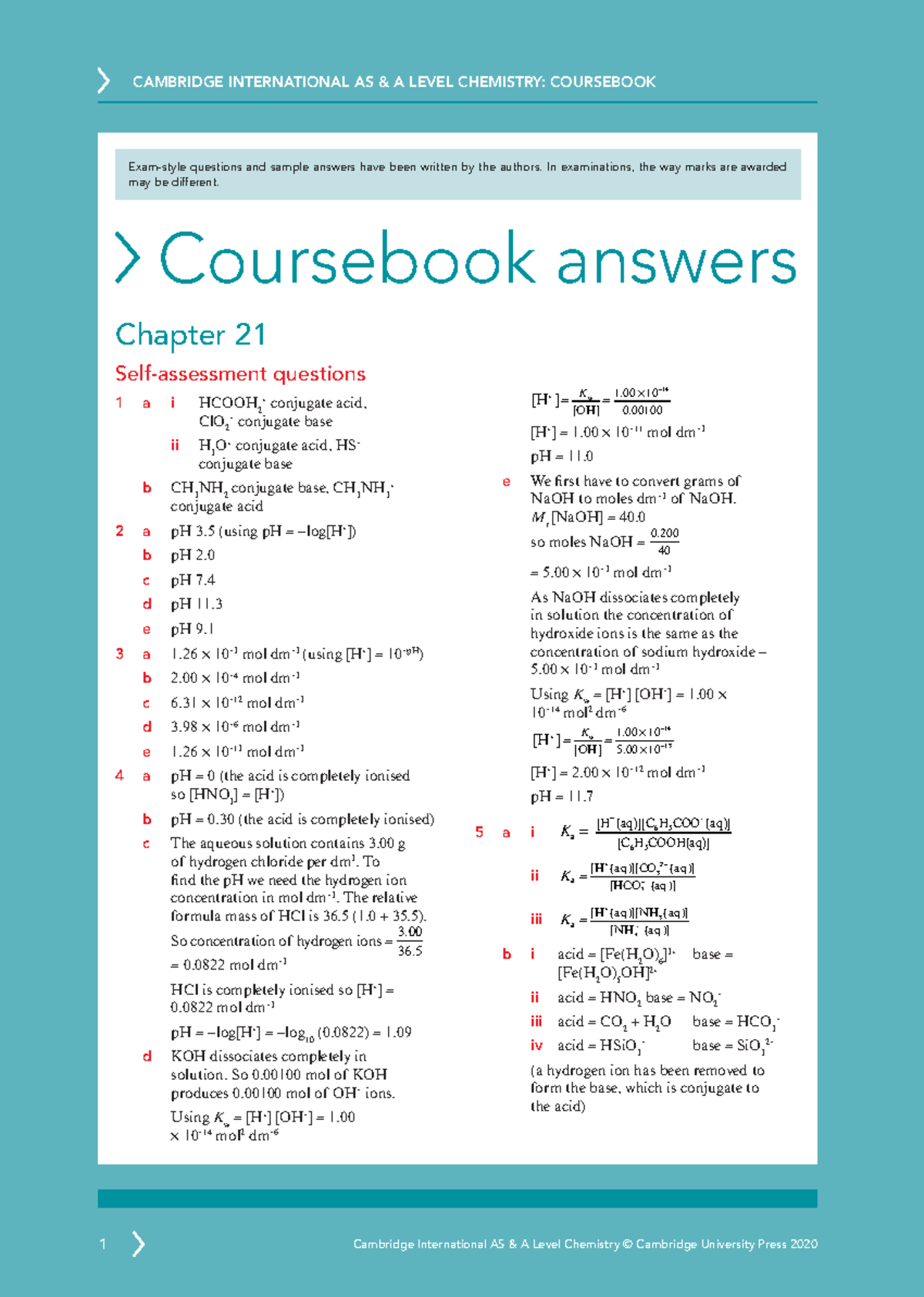 Self-Assessment Answers for Chemistry 21 (ASAL Chem CB) - Studocu