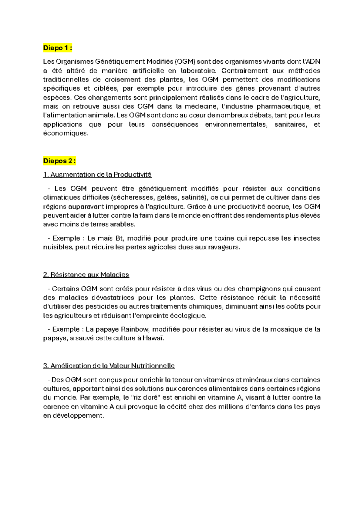 OGM Oral Avantages et Inconvénients des Organismes Génétiquement — free download