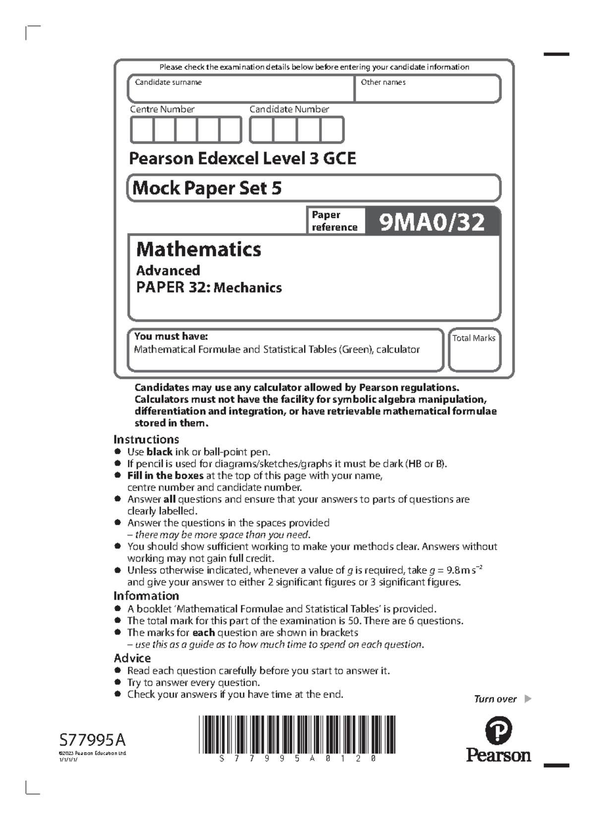 9MA0-32 Mechanics - Mock Paper Set 5 for Exam Preparation - Document Preview