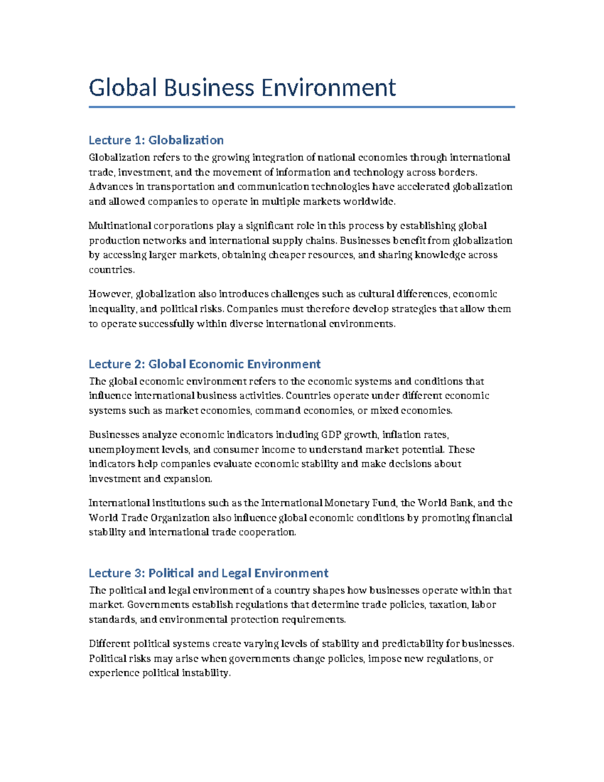 Global Business Environment Lecture 1-3: Globalization & Economics ...