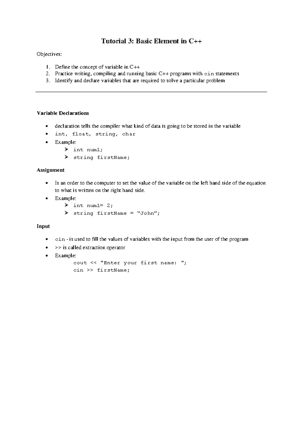 CSC126 Tutorial 3: Basics of Variables and Program Design - Studocu