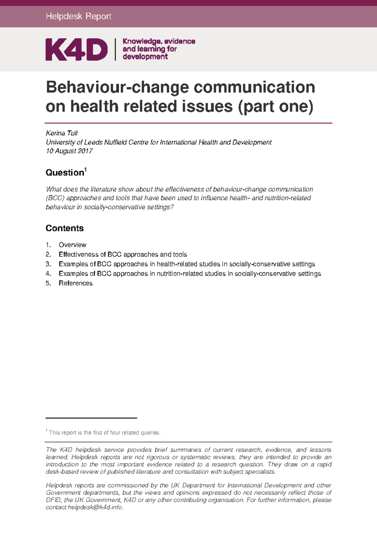 BCC Approaches on Health Issues: Effectiveness & Examples (P1) - Studocu