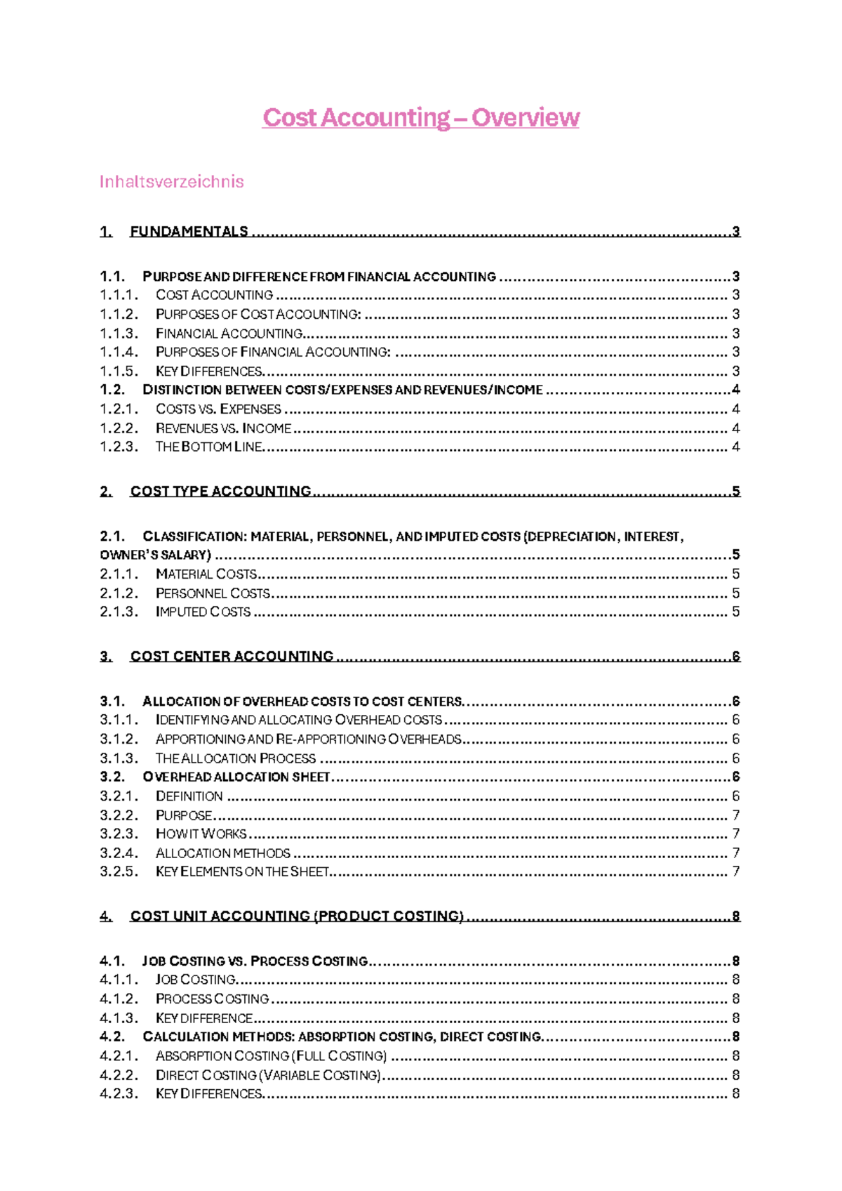 Cost Accounting Overview: Key Concepts and Principles - Studocu