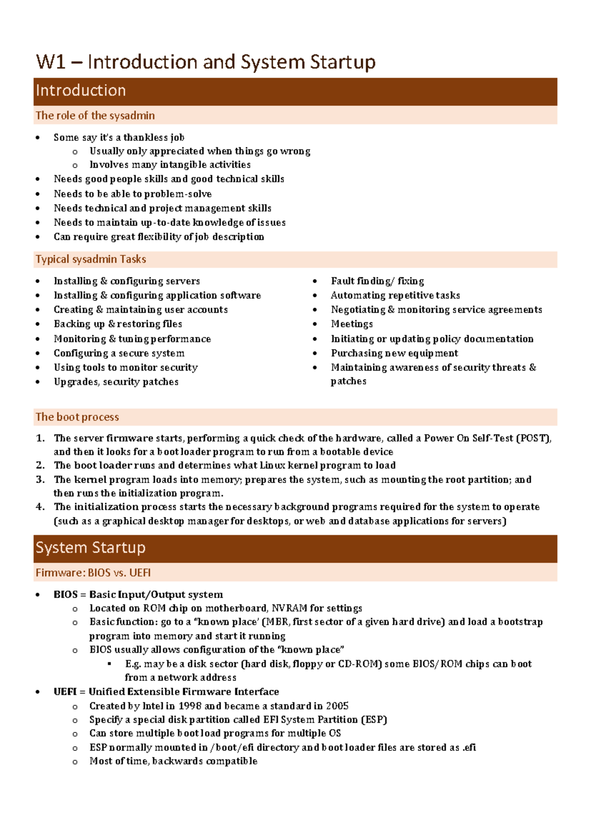 Network Servers W1 & W2 Lecture Notes: Sysadmin & System Startup Topics ...
