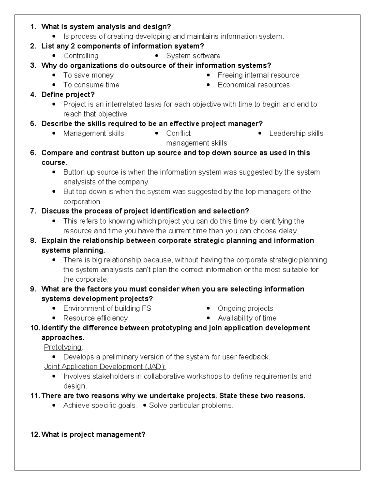 MID-EXAM Questions - good point - What is system analysis and design ...