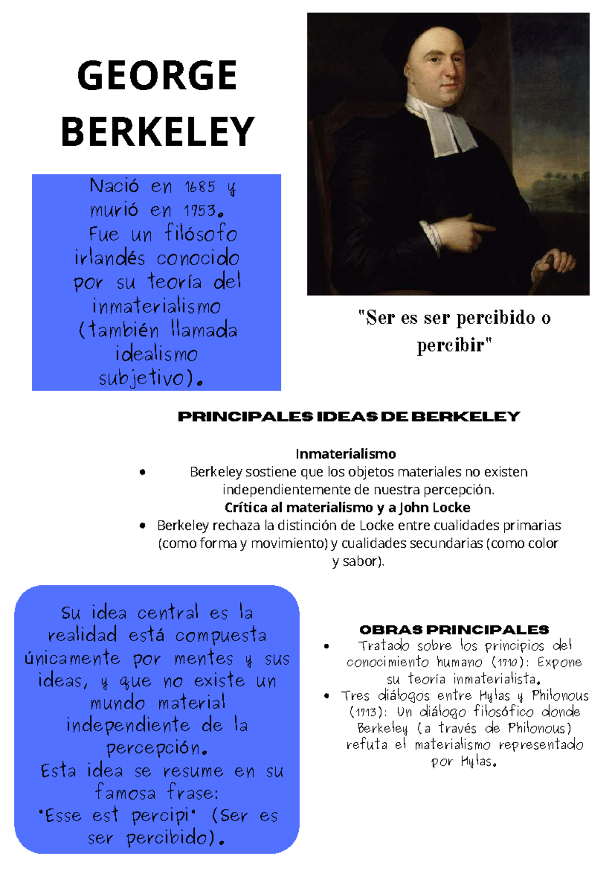 GEORGE BERKELEY: Informe sobre Inmaterialismo y Críticas a Locke - Studocu