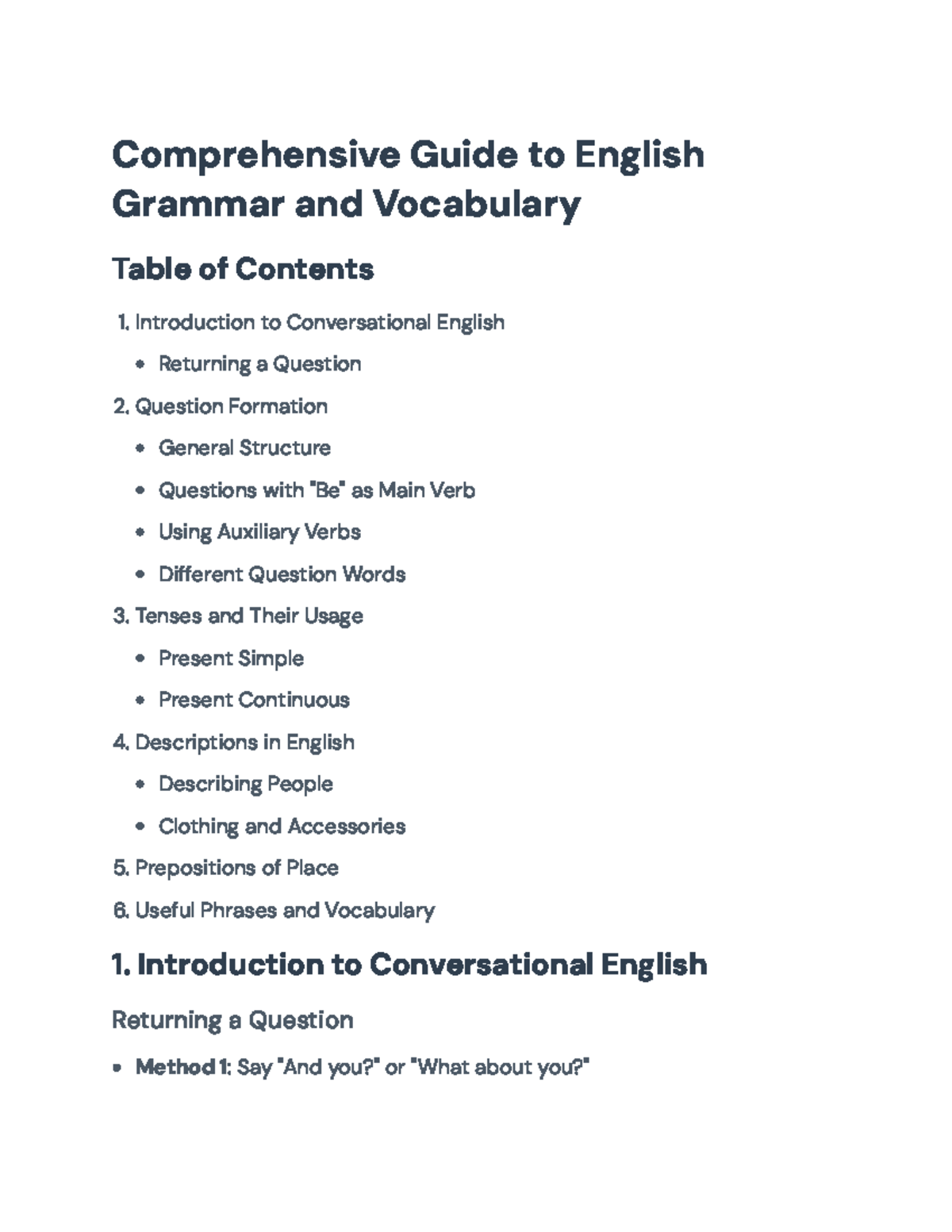 Comprehensive Guide to English Grammar and Vocabulary (ENG101 ...