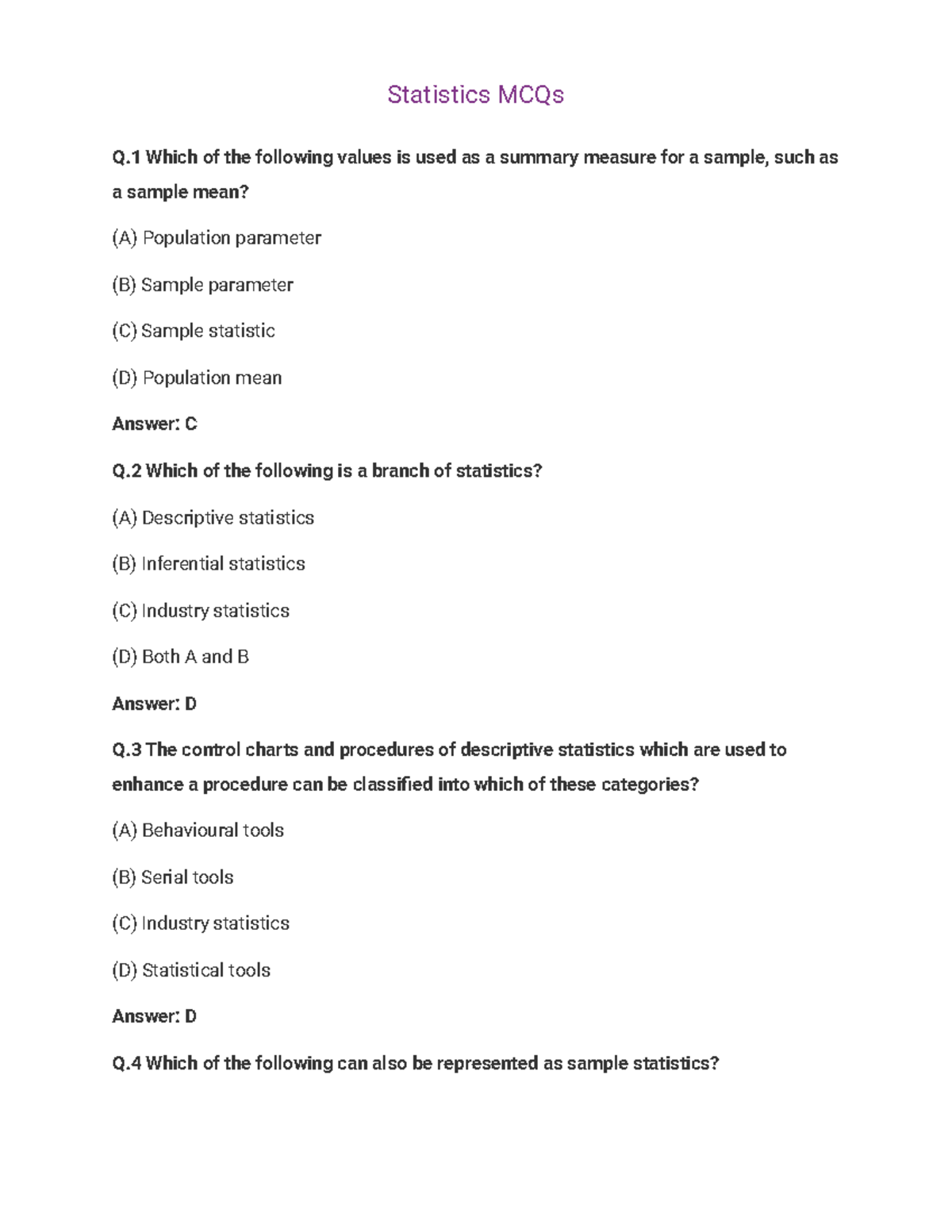 Statistics MCQs for Exam Preparation - Studocu