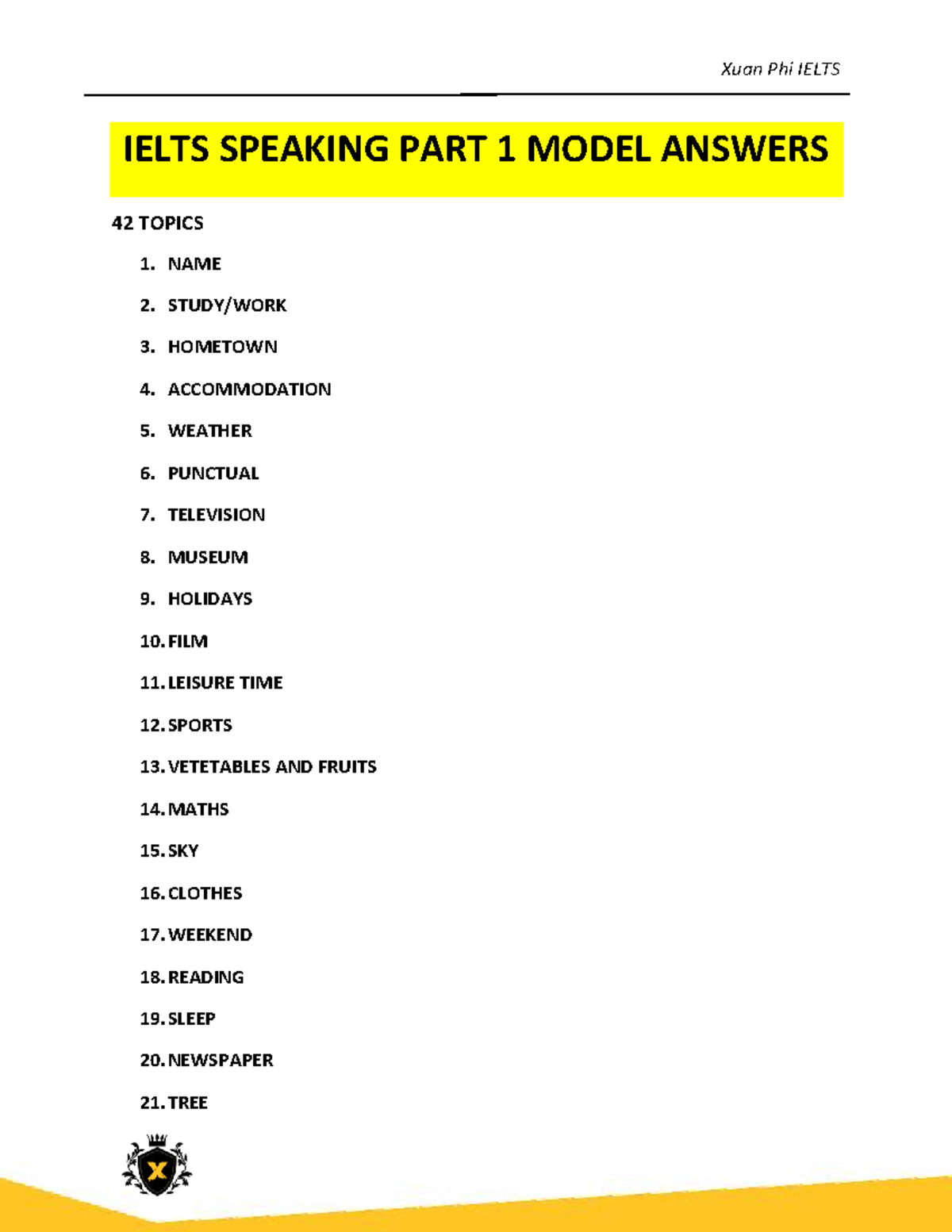 IELTS Speaking Part 1: Model Answers & Topics (Chapter 4) - Studocu