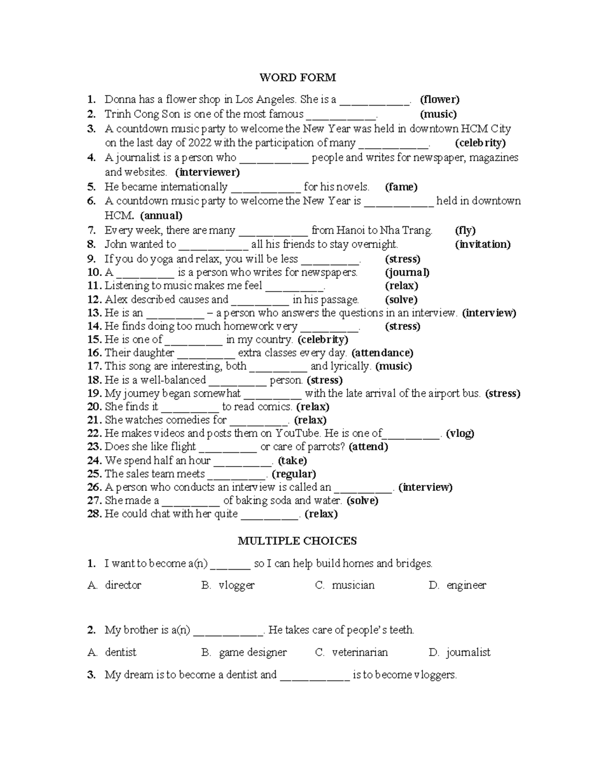 UNIT 7 - English for Grade 8: Vocabulary & Grammar Exercises - Studocu