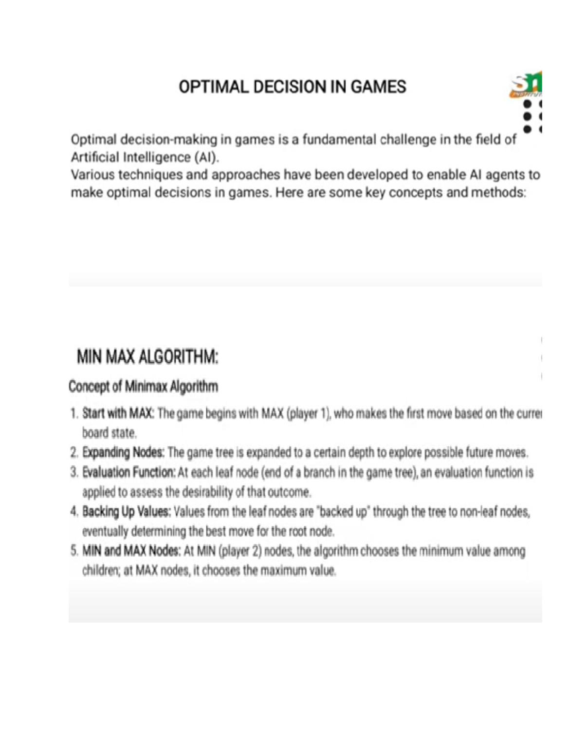 Optimal Decision-Making in Games (CS101) - Minimax & Strategies - Studocu