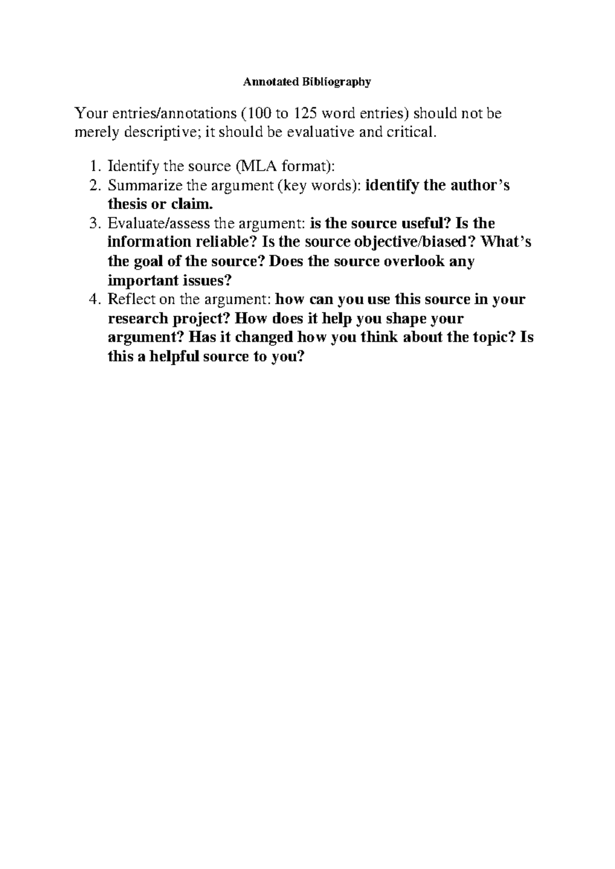 Annotated Bibliography for Research Project: Evaluative Insights - Studocu