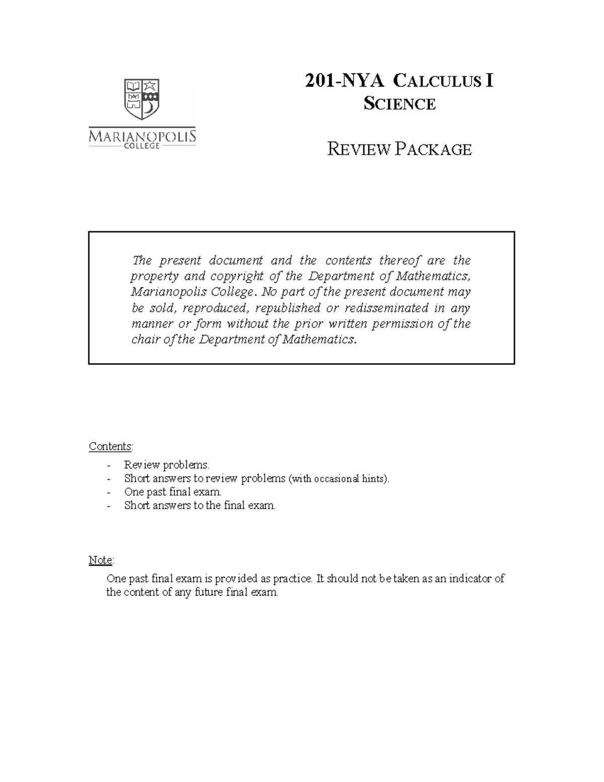 CALCULUS I W24 REVIEW PACKAGE - Studocu