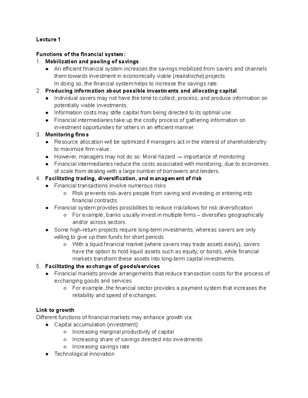 Lecture 1 Notes: Functions of the Financial System and Economic Growth ...