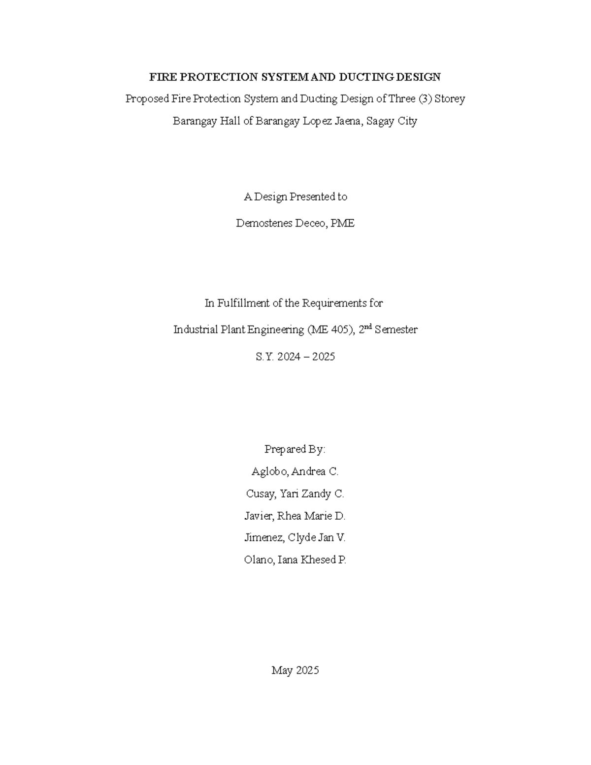 ME 405: Proposed Fire Protection & Ducting Design for Barangay Hall ...