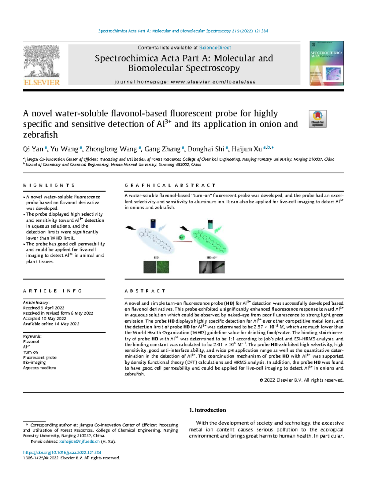 Novel Fluorescent Probe for Sensitive Detection of Aluminum Ions in ...