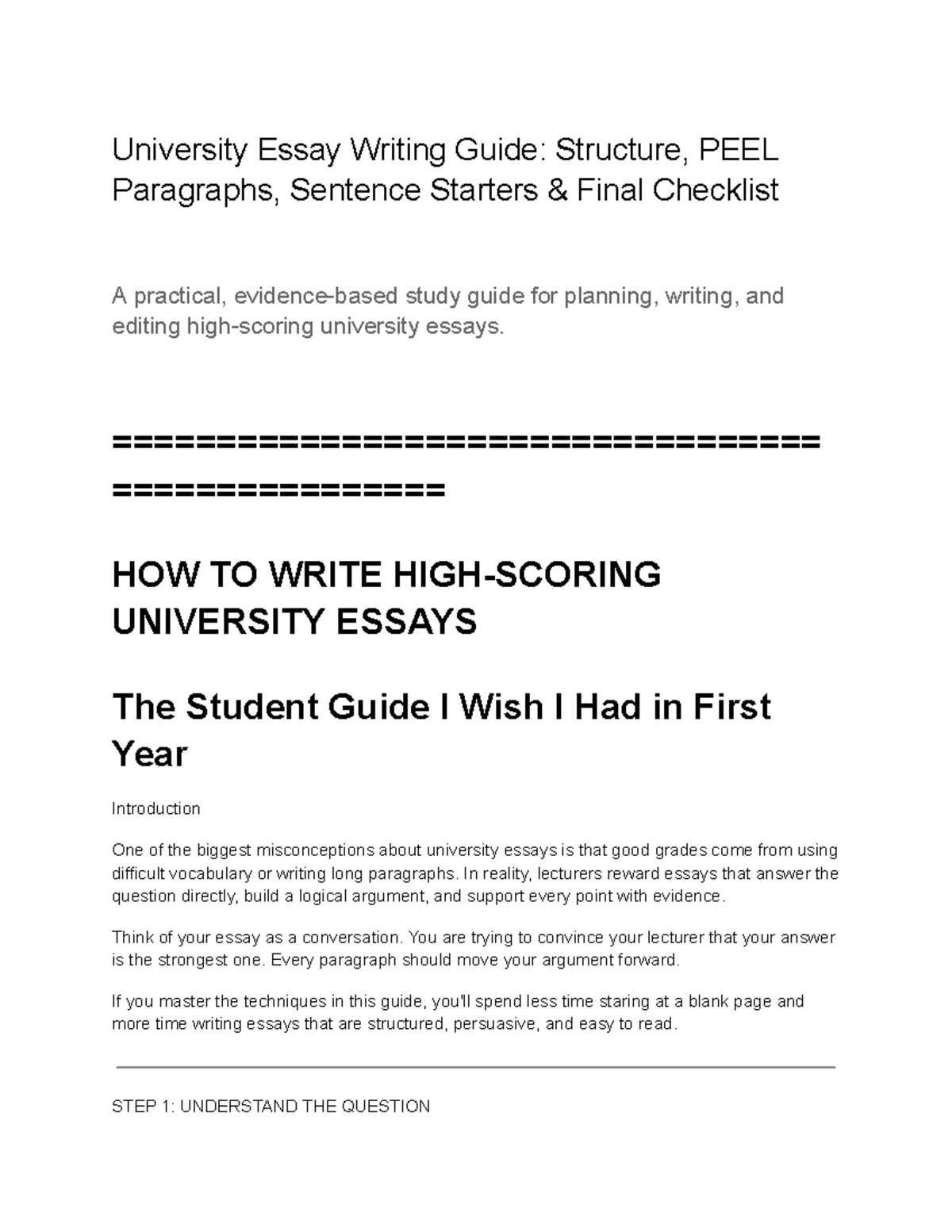 University Essay Writing Guide: Structure, PEEL, & Final Checklist ...