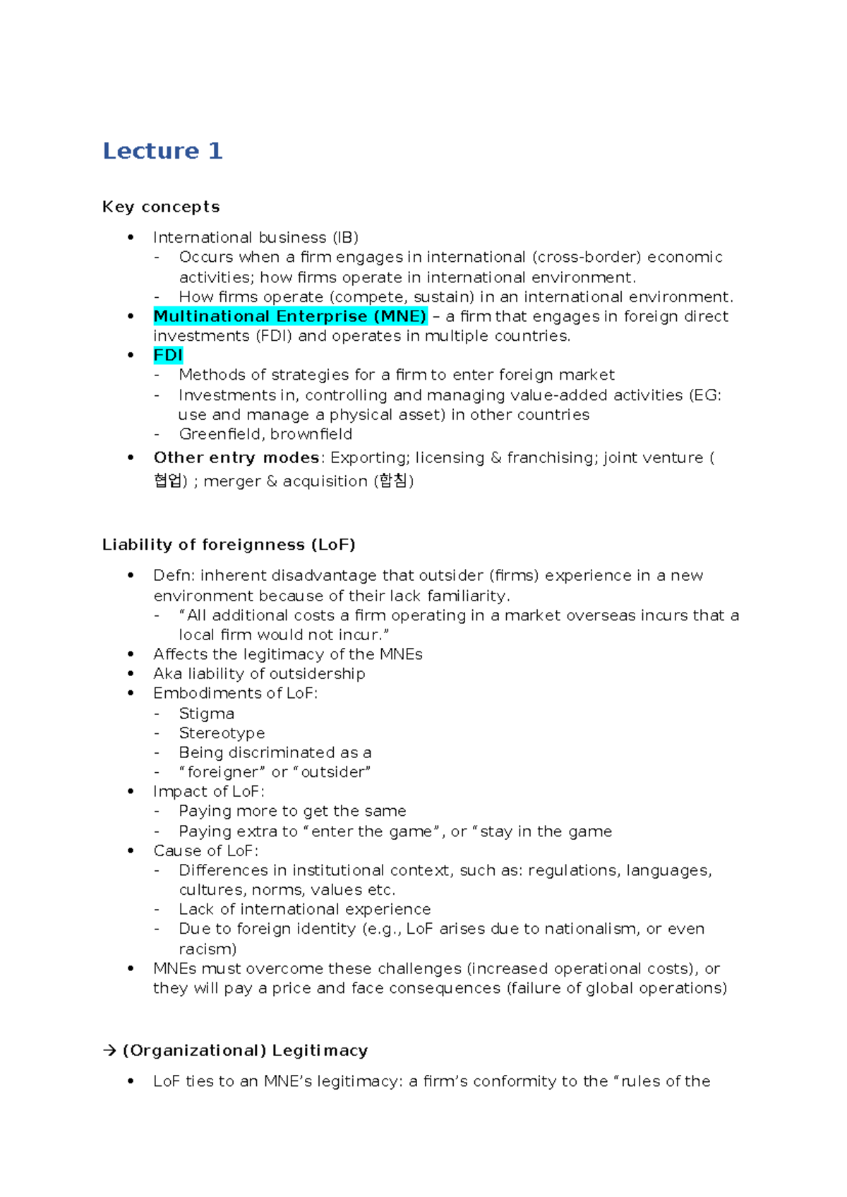 Week 1 Lecture: Globalisation and International Business Insights - Studocu