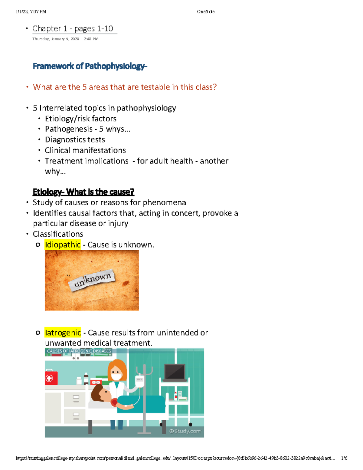 Chapter 1 - Patho notes - Chapter 1 - pages 1- Thursday, January 9 ...