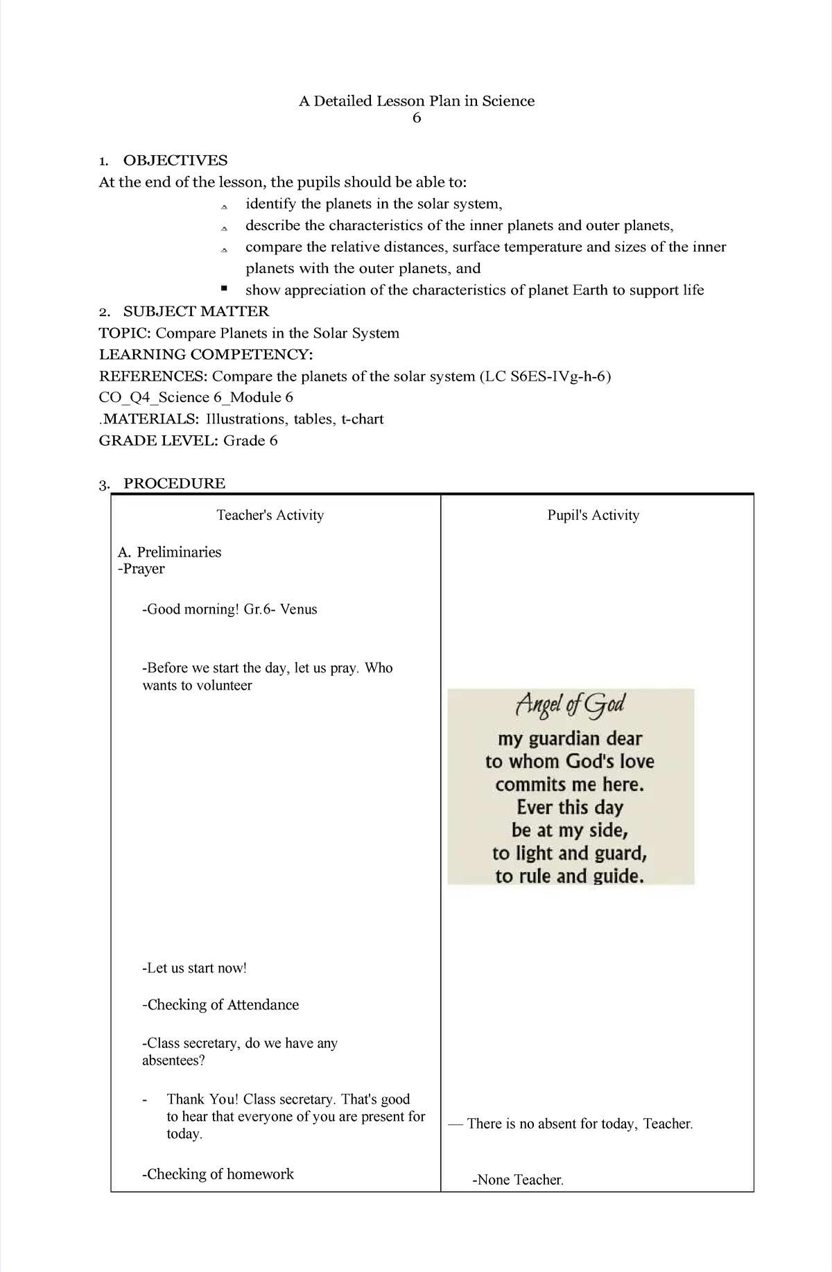 Pdf a detailed lesson plan in science 6 - Teacher's Activity Pupil's ...