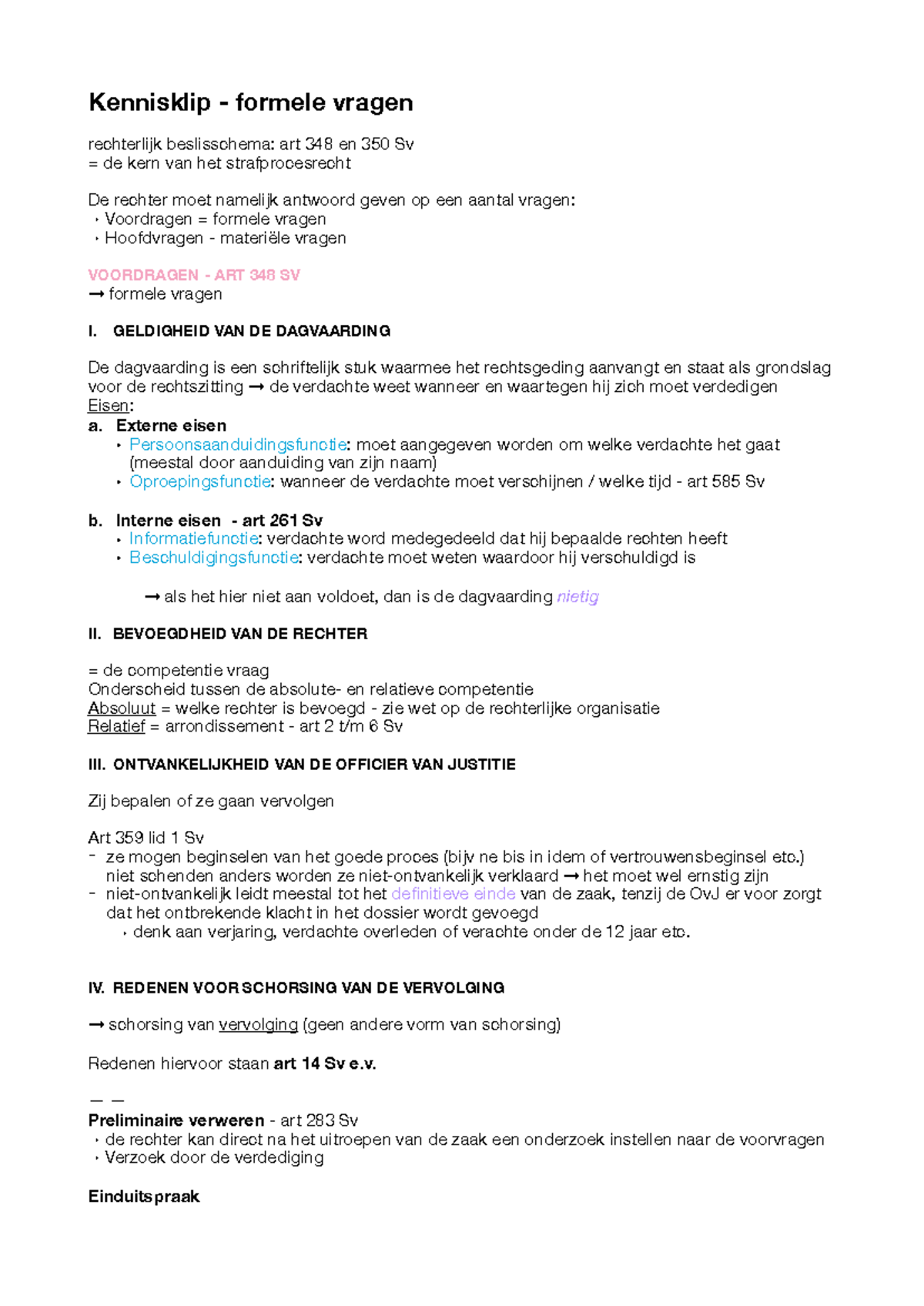WC 11 - Strafrecht: Formele en Materiële Vragen in het Strafproces ...