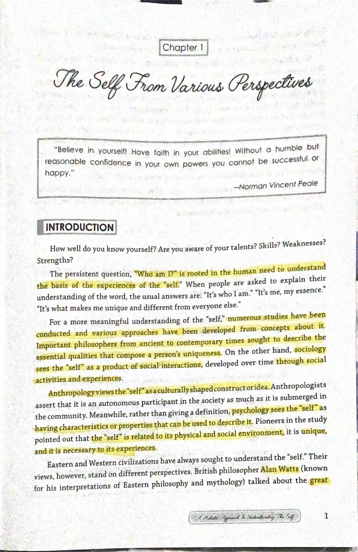 UTS Reviewer - Chapter 1 The Self From Various Perspectives in yourself ...