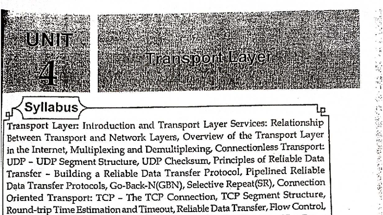 DATA Communication U-4: Transport Layer Overview and Protocols - Studocu