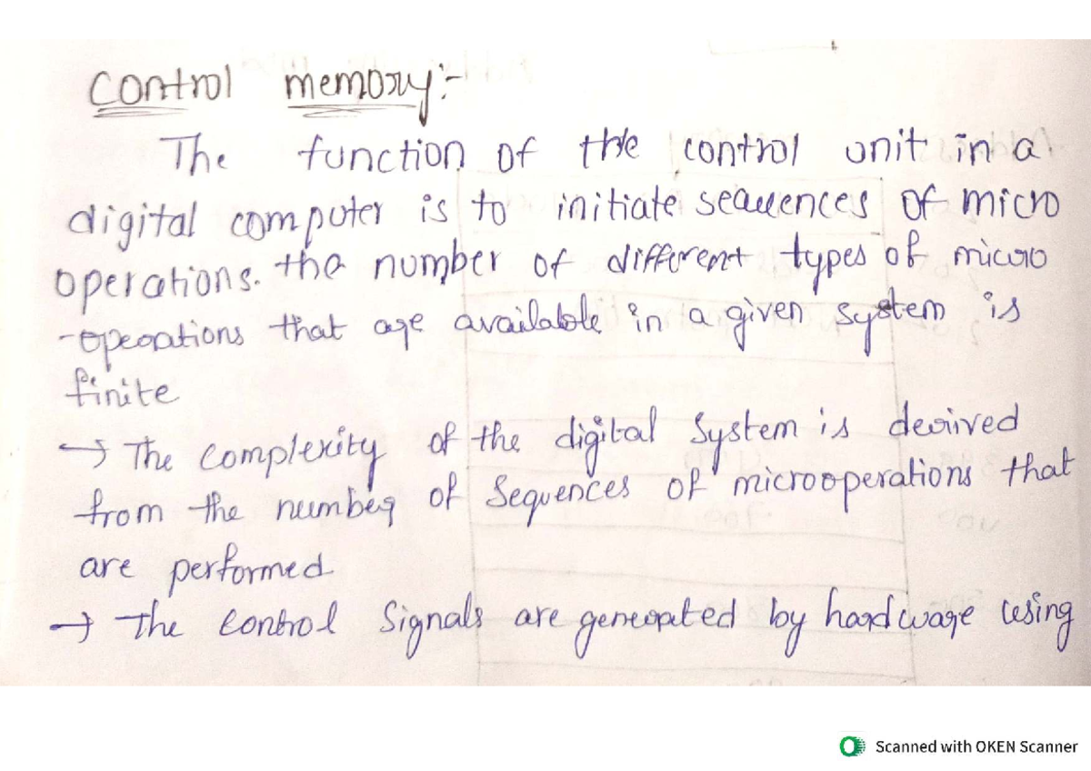 Control Memory In Digital Computers Function Microprogramming Studocu