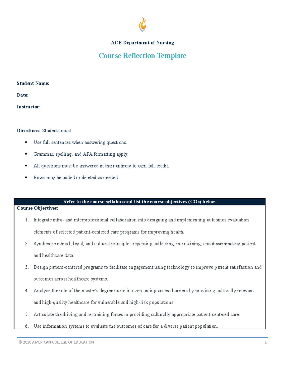 435946411 Course Reflection & Objectives Analysis Template - Studocu