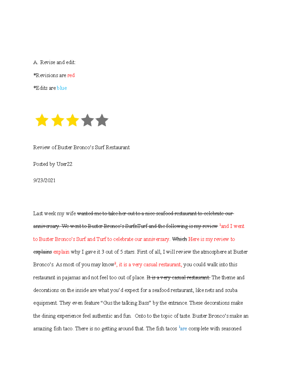 WGU D269 Task 3: Review and Edits of Buster Bronco’s Surf Restaurant ...