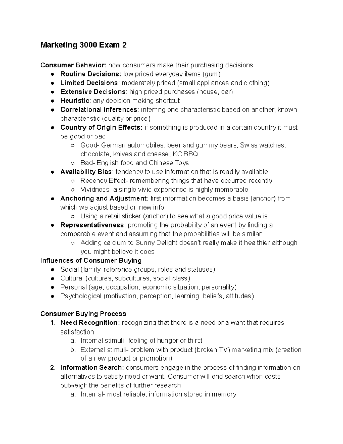 Marketing 3000 Exam 2: Consumer Behavior Essentials and Insights - Studocu