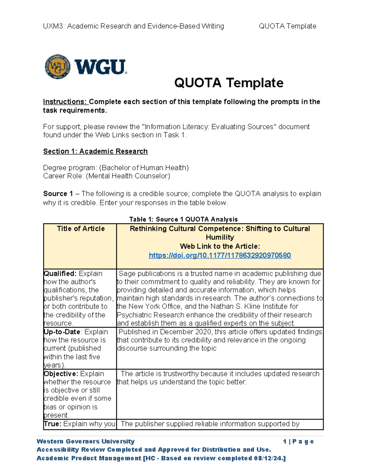 QUOTA Analysis and Evidence-Based Writing for Bachelor of Human Health ...