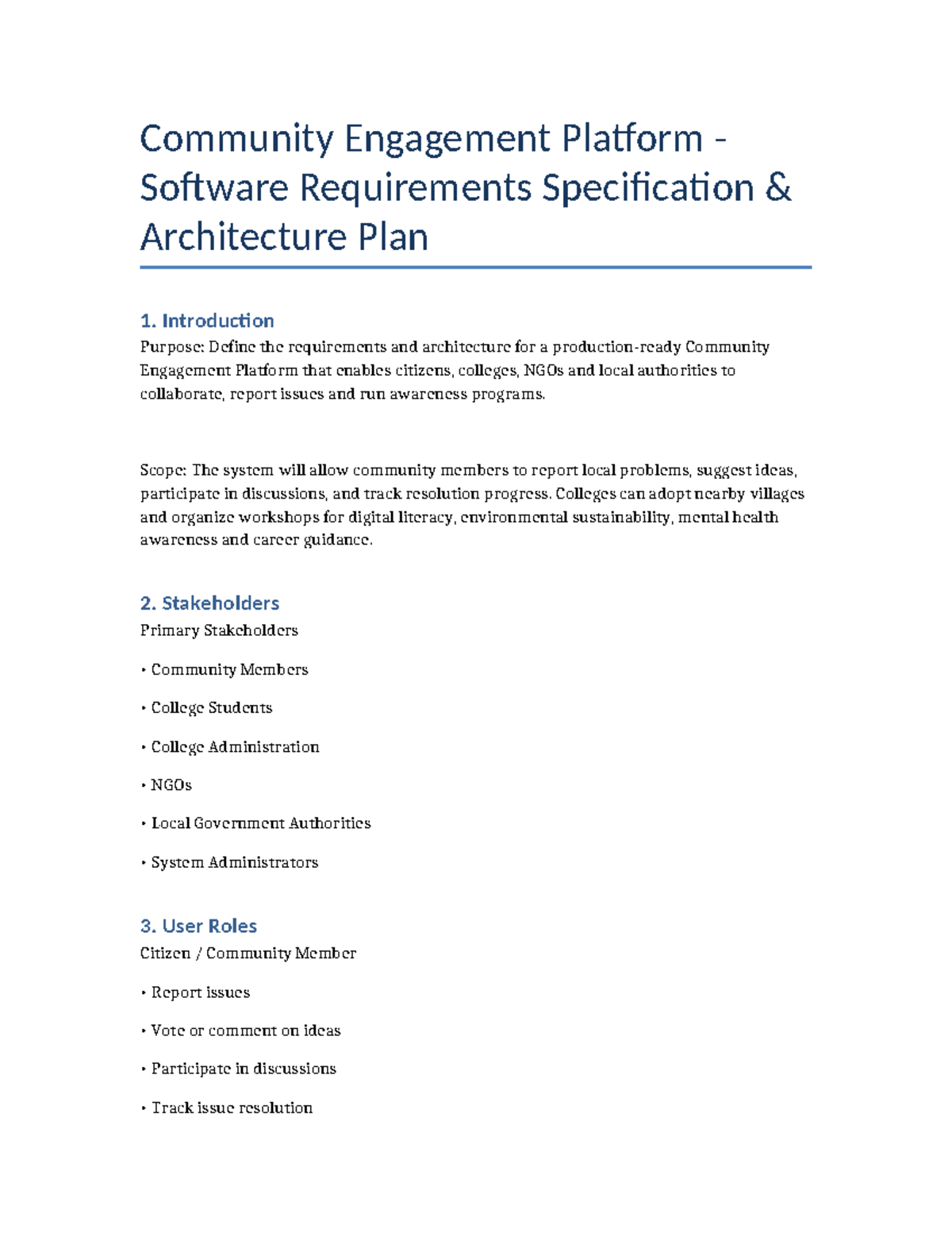 Community Engagement Platform SRS Architecture & Requirements - Studocu