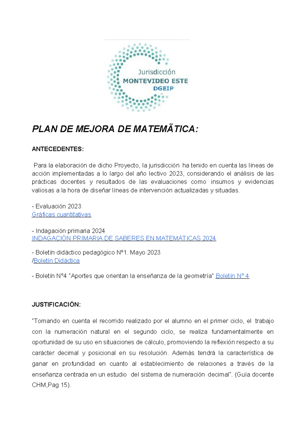 Plan de Mejora en Matemáticas: Estrategias y Evaluación 2023-2024 - Studocu
