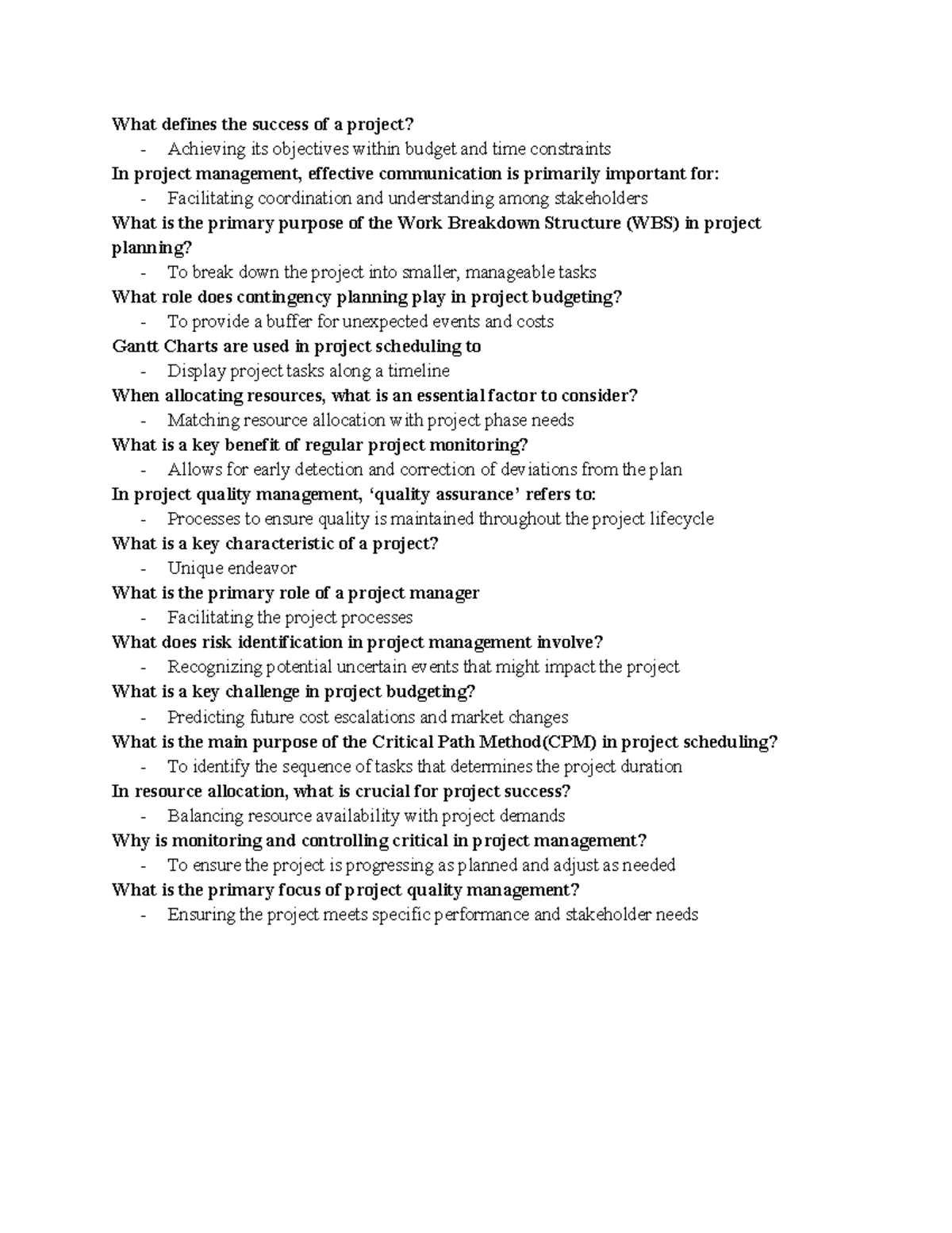 Project Management (PM) Final Exam Cheat Sheet: Key Concepts ...