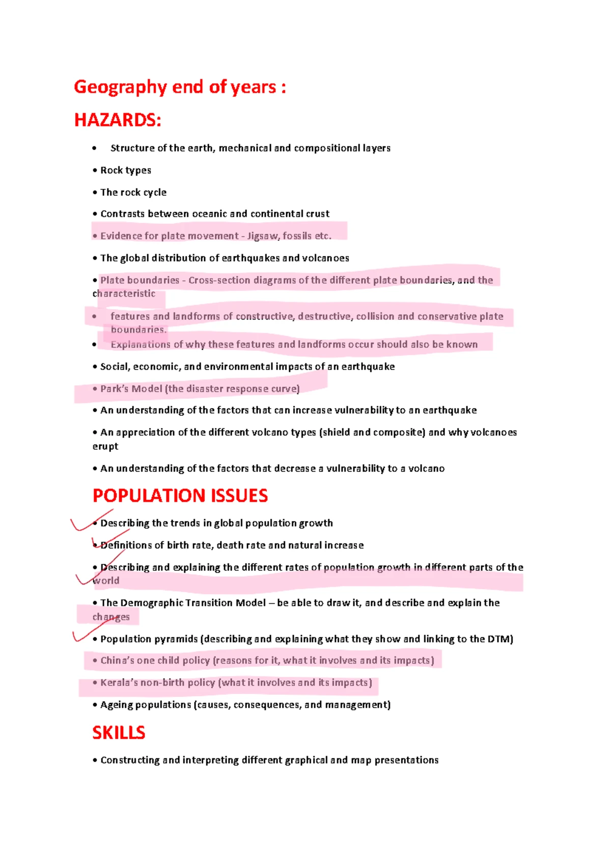 Geography Final Exam Notes: Tectonic Hazards & Population Issues - Studocu
