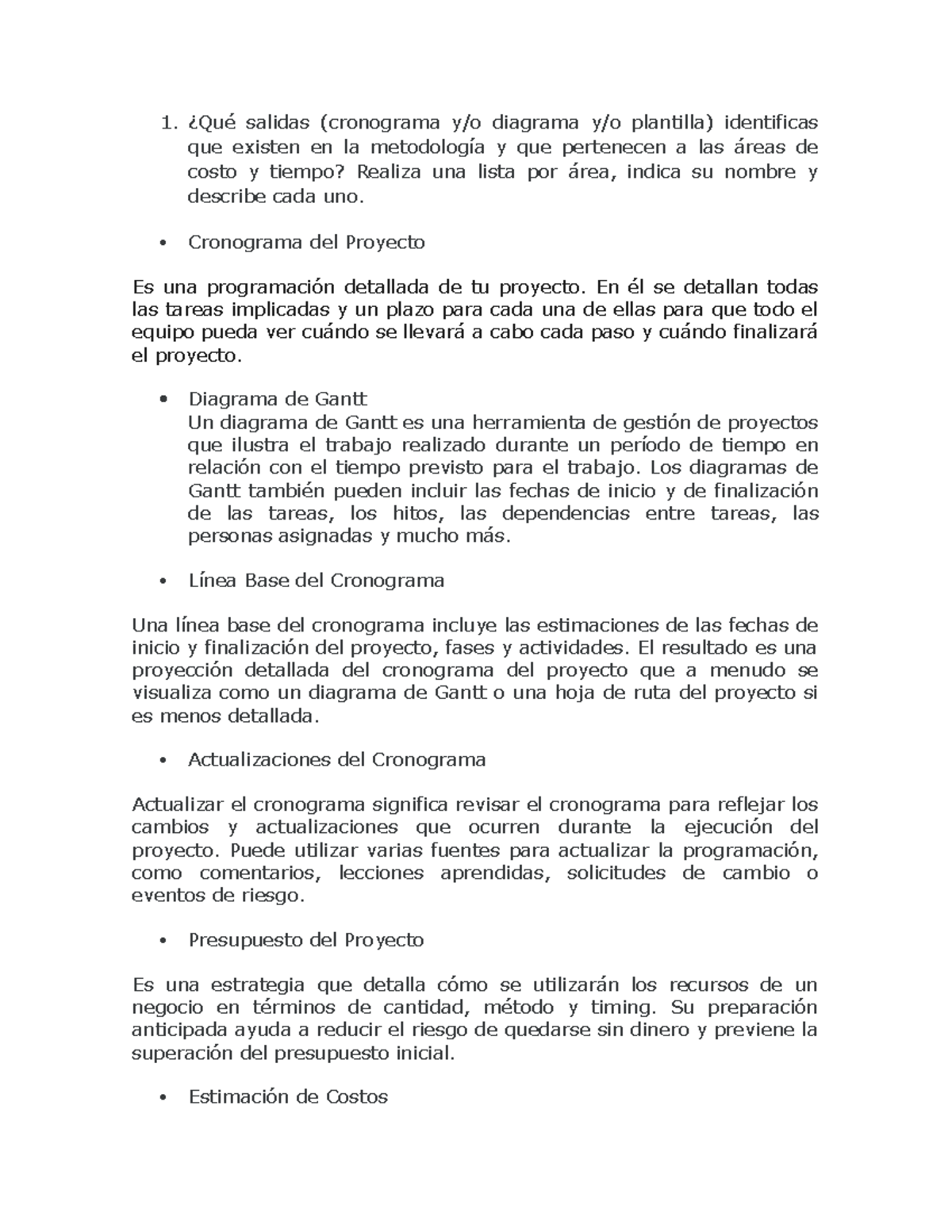 Cronograma y Presupuesto en Gestión de Costos y Tiempo - Studocu