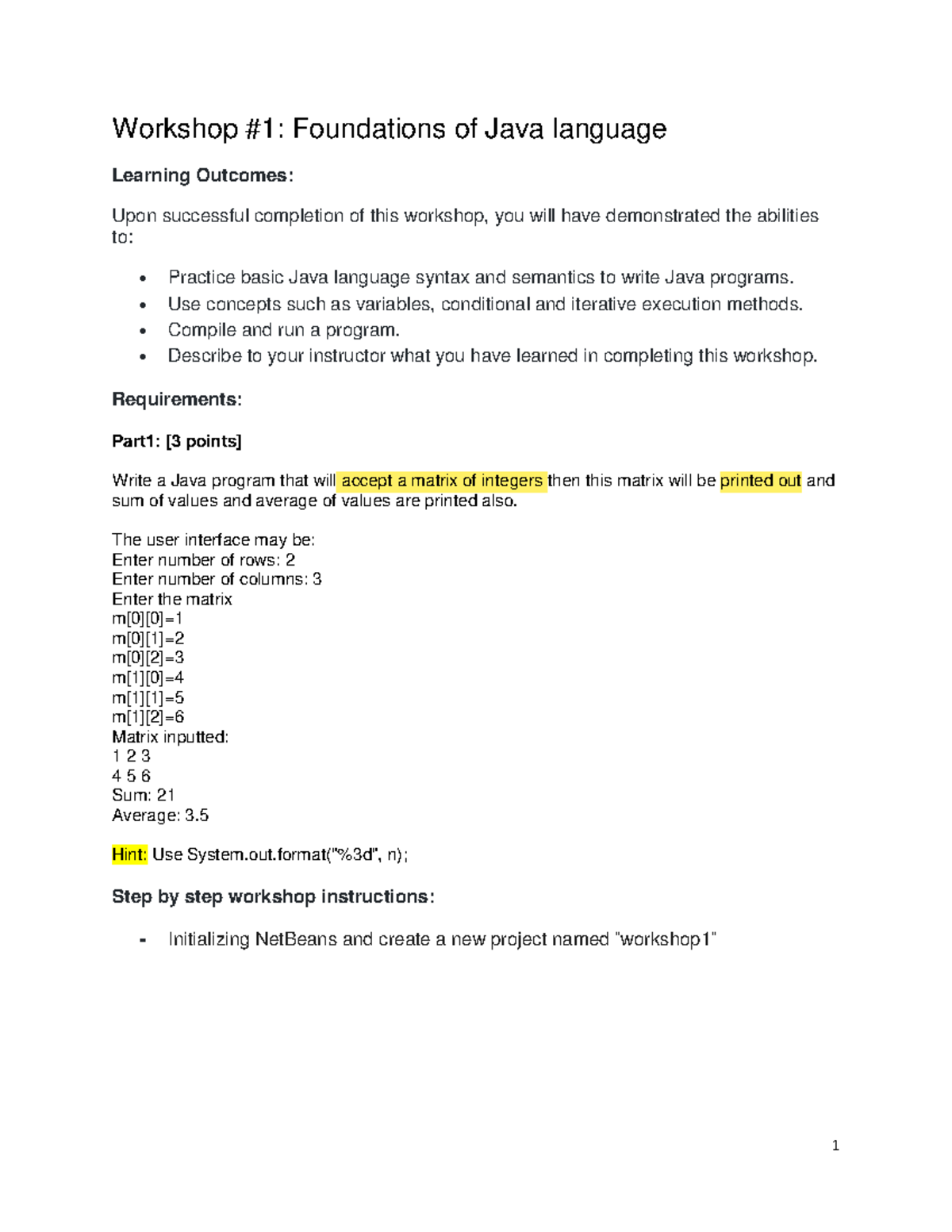 01 Workshop 1 - OOP 2024: Java Language Fundamentals and Exercises ...