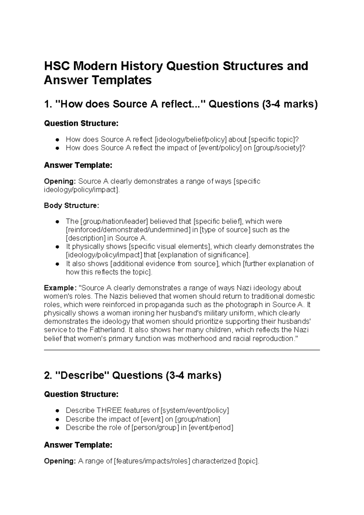 HSC Modern History Question Structures & Answer Templates Guide - Studocu